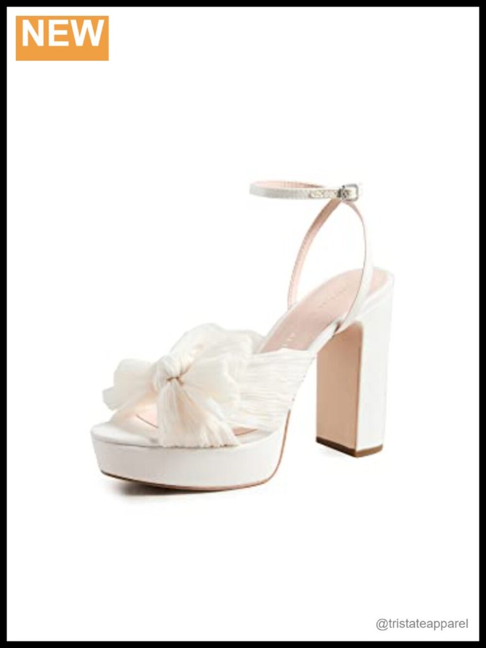 Pleated Bow Platform Heels 4.5in Chiffon Chunky Heel Ankle Strap